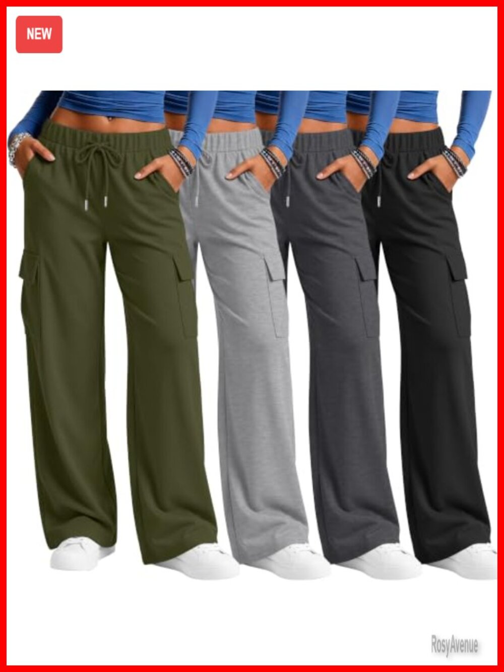 4 Pack Women's Cargo Sweatpants Wide Leg Baggy Lounge Pants Drawstring